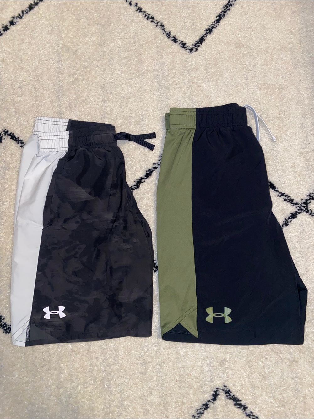 Under Armour Boys Two-Pack Athletic Shorts in Black, Gray, Olive